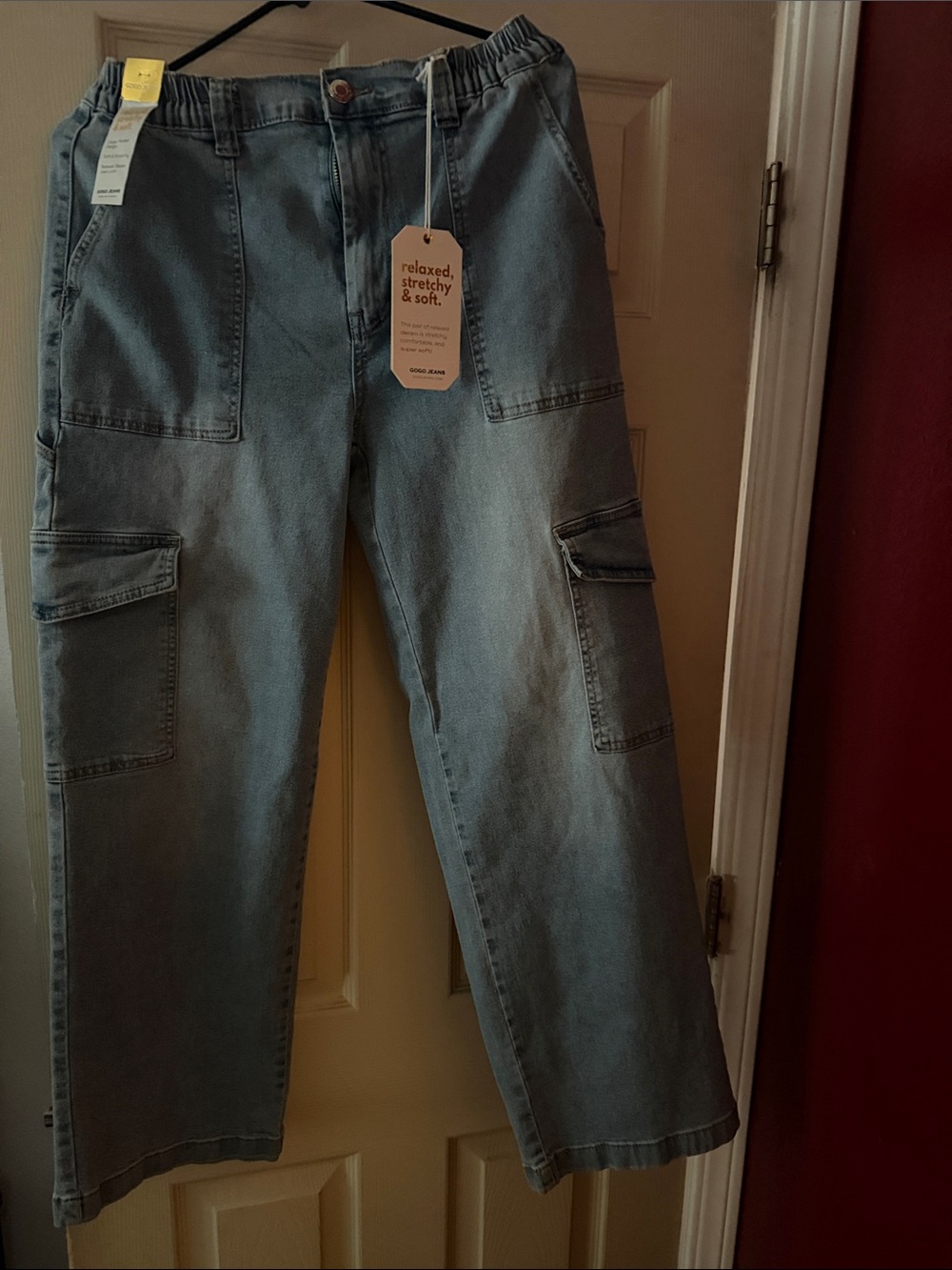 Relaxed Stretchy Soft Light Wash Cargo Jeans